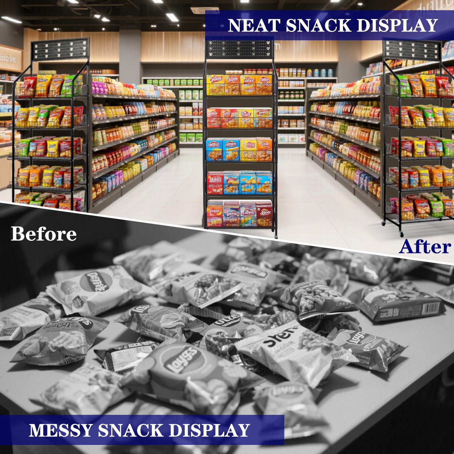 Snack Rack Display Stand, 5 Tier Retail Display Shelves, Snack Organizer