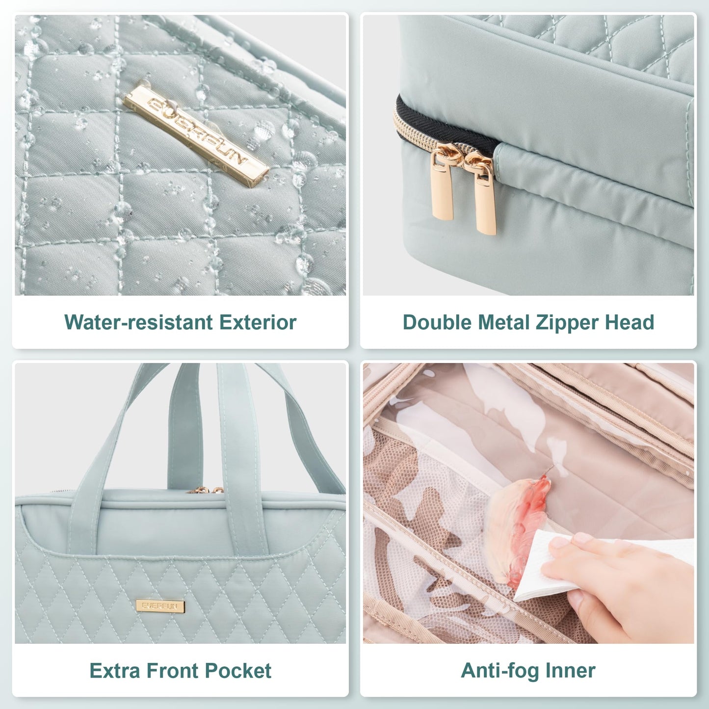 Everfun Travel Toiletry Bag with Hanging Hook and Leakproof Wet/Dry Compartments, Large Capacity Makeup Cosmetic Organizer for Women, 12x9x4.5 Inch, Mint Green