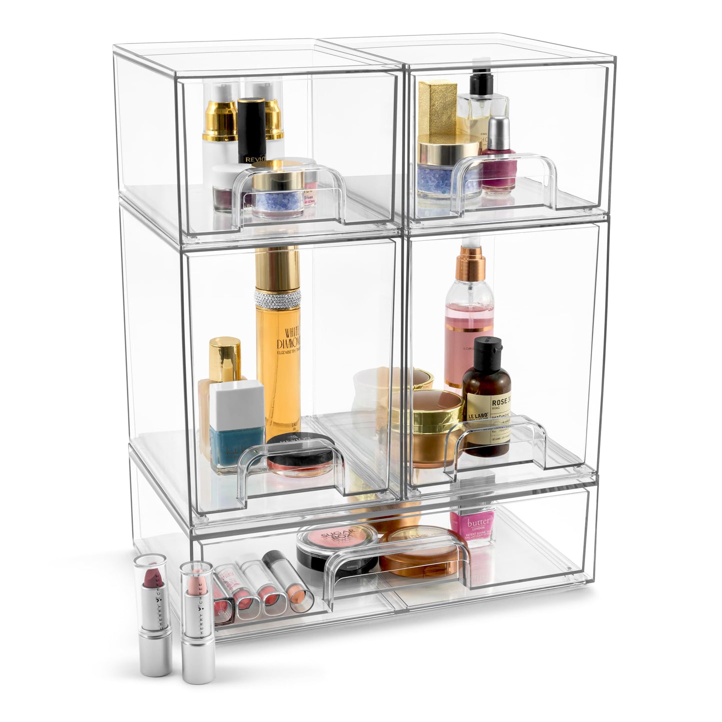 Sorbus Acrylic Storage Containers - 5 Pack, Stackable Storage Bins Set for Bathroom Organization - Clear Acrylic Drawer Organizers - Makeup Case Pull-Out Drawers (7.6’’ and 4.4’’ Tall and 12.1’’ Wide)