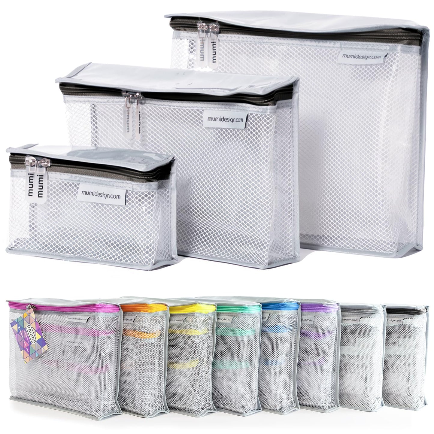 MUMI Travel Toiletry Bag Set of 3 – Clear TSA Approved Toiletry Bags for Women – Reusable Water-Resistant Makeup Organizer Pouches for Skincare, Cosmetics, Travel Accessories, Airport Packing - Black