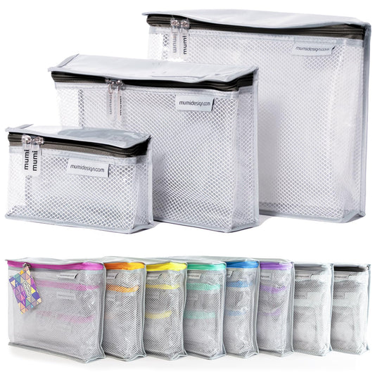 MUMI Travel Toiletry Bag Set of 3 – Clear TSA Approved Toiletry Bags for Women – Reusable Water-Resistant Makeup Organizer Pouches for Skincare, Cosmetics, Travel Accessories, Airport Packing - Black