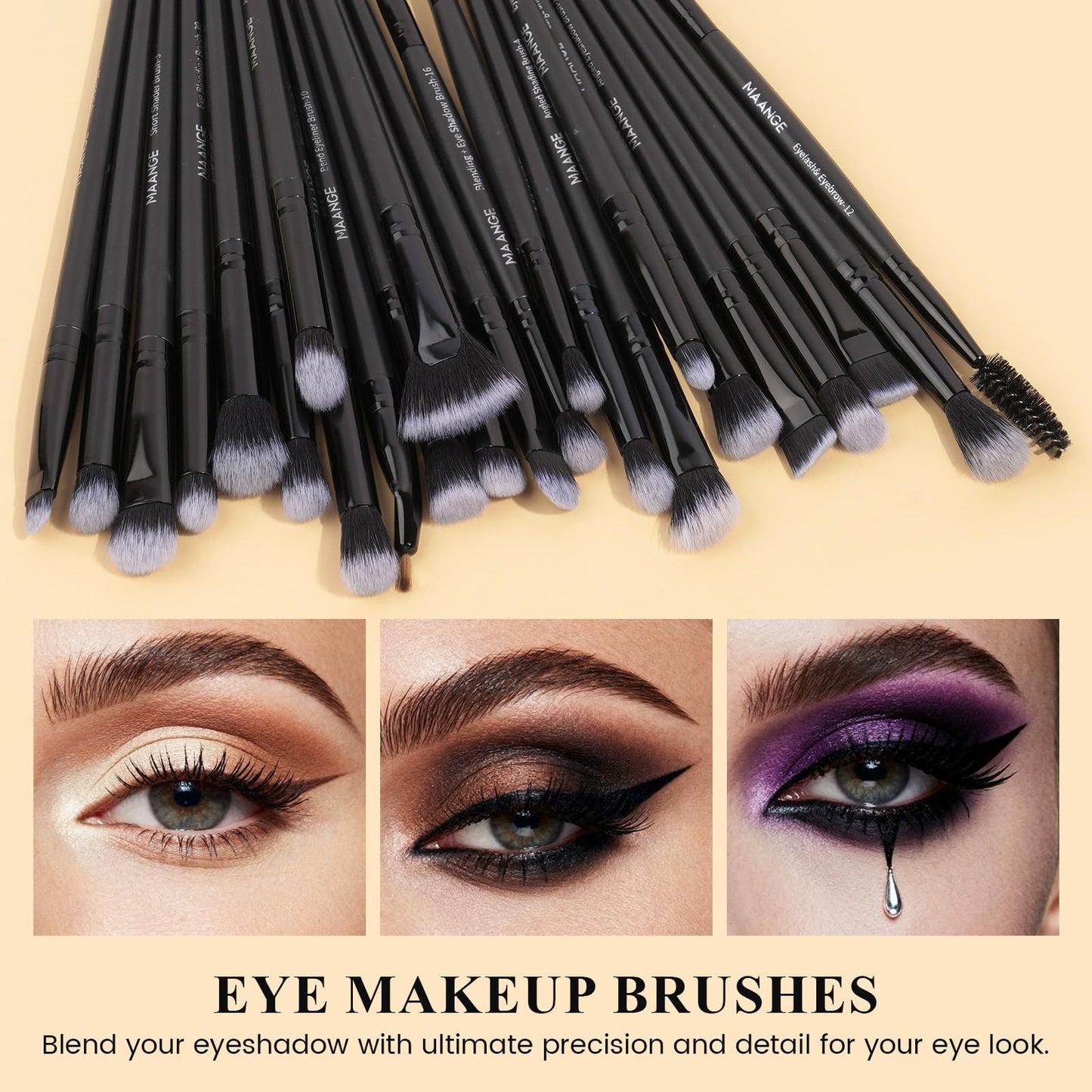 MAANGE Eye Makeup Brushes, 41 Pcs Premium Synthetic Precision Makeup Brush Set Contour Blush Concealers Eyeshadow Eyeliner Blending Make Up Brush Kit (Black, 41 Piece Set)