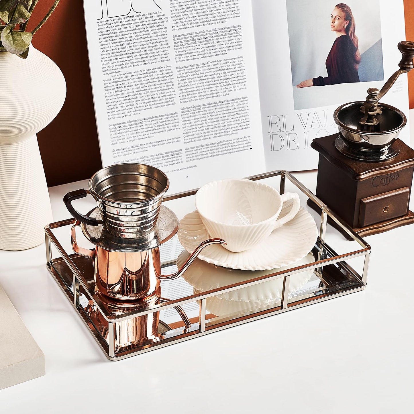 PuTwo Mirror Tray, Silver Perfume Tray, Decorative Tray, Metal Vanity Tray, Jewelry Tray, Decorative Trays, Glass Tray, Perfume Organizer, Vanity Trays for Bathroom, Counter, Bathroom