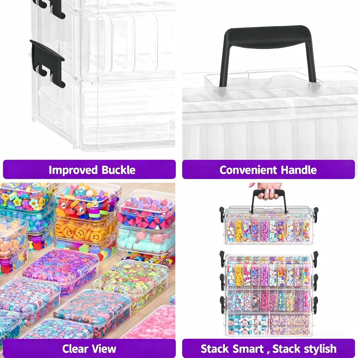 VANSUNS Stackable Bead Storage Organizer, 88 Small Plastic Containers with Lids, 4-Layer Clear Bead Organizer Box, 3 Sizes, Portable, for Jewelry and Crafts