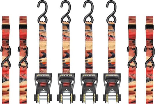 SmartStraps 14’ CamoX Ratchet Straps, 4 Pack – 3,000lbs Break Strength, 1,000lbs Safe Work Load – Premium Duty Tie Downs for Heavier Loads, Orange Camo Webbing
