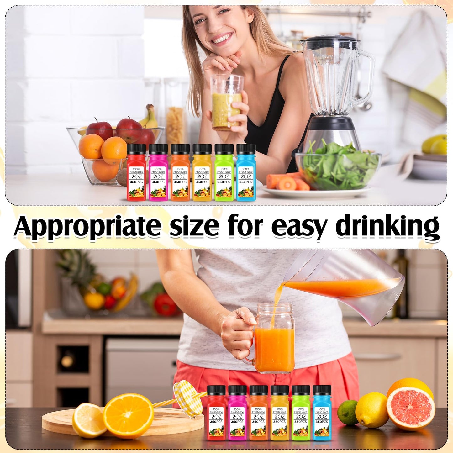 Sliner 350 Pcs 2oz Clear Plastic Bottles Mini Juice Bottle with Screw Lid Small Empty Reusable Liquid Vial Freezer Beverage Container Leak Proof for Juice Milk Water