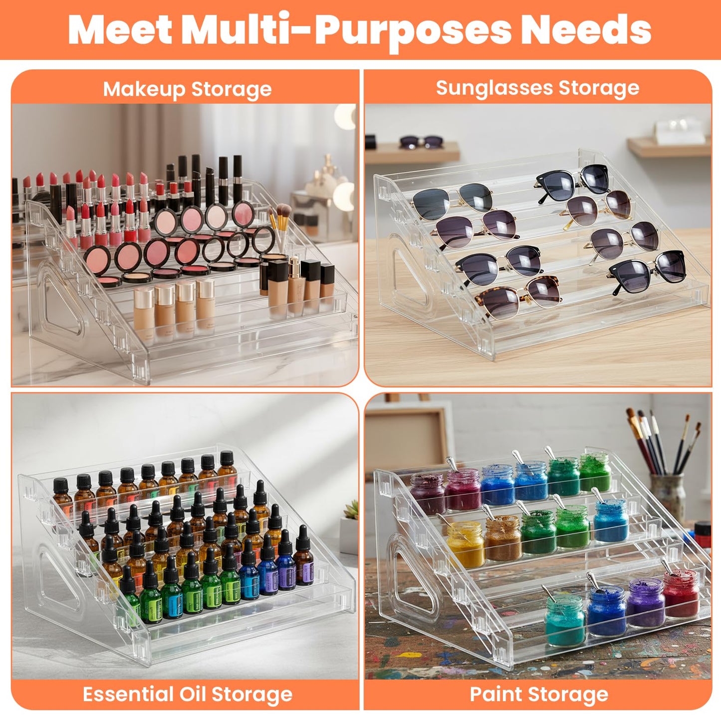 PercyEffie 2 Pack 7 Tier Oil Nail Polish Display Rack Sunglass Essential Nail Polish Organizers Acrylic Makeup Oils Ink Storage 84 Bottles Nails Polishs Large Capacity No Tool Needed Assembly Clear