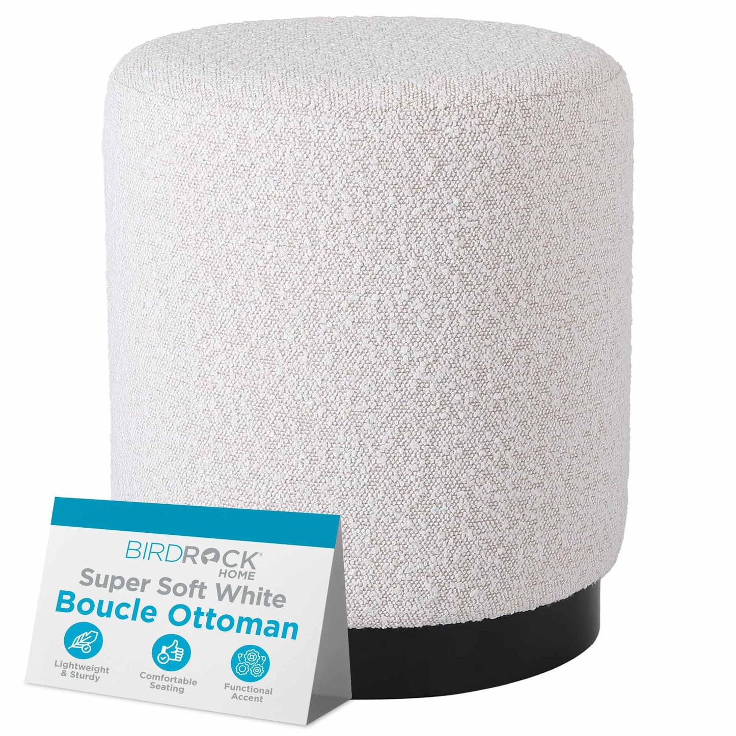 BIRDROCK HOME Round Boucle Ottoman Foot Stool | Soft Compact Padded Vanity Stool | Great for The Living Room, Bedroom and Kids Room | Small Furniture