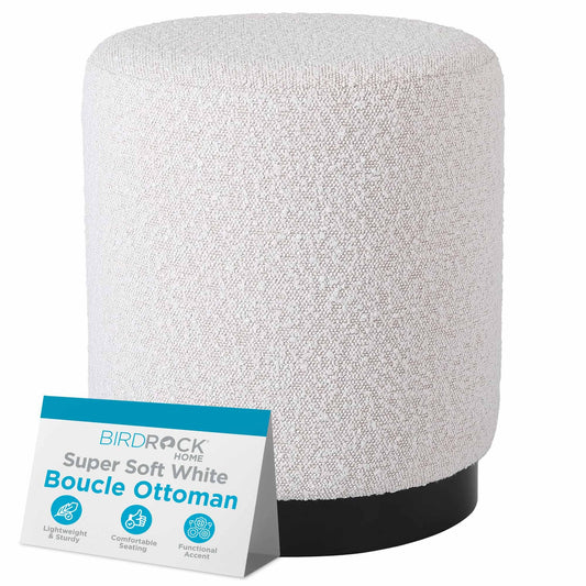 BIRDROCK HOME Round Boucle Ottoman Foot Stool | Soft Compact Padded Vanity Stool | Great for The Living Room, Bedroom and Kids Room | Small Furniture