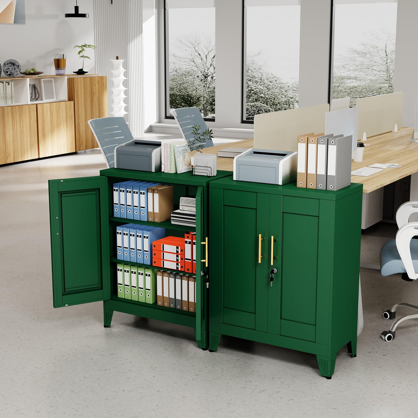 RISTERN Green Metal Storage Cabinet, 36" Tall Locking Storage Cabinet with 2 Adjustable Shelves, Steel Locker Organizer, for Office, Home, School
