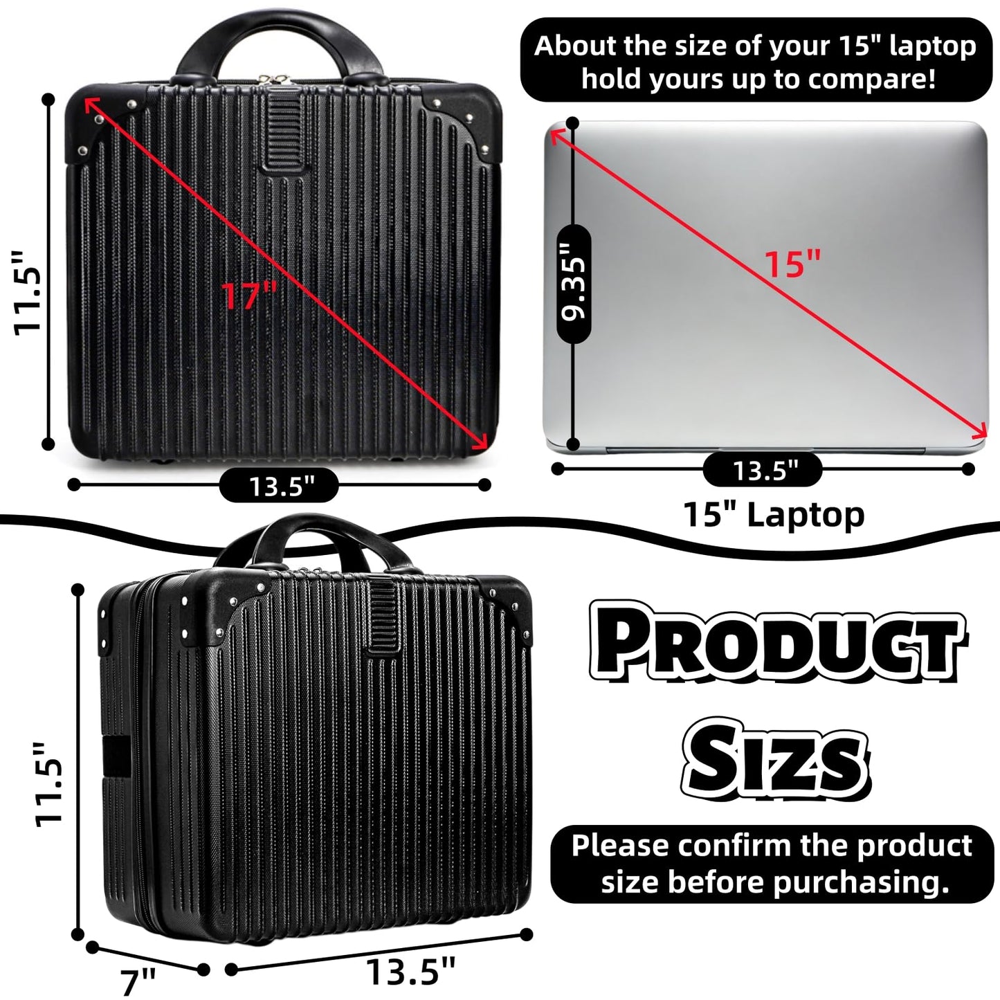 Acshio Hard Shell Cosmetic Travel Case, 17 Inch Small Portable Makeup Train Case with Elastic Band Handle, Pressure-proof ABS Carrying Suitcase Toiletry Box for Travel, Camping, Black