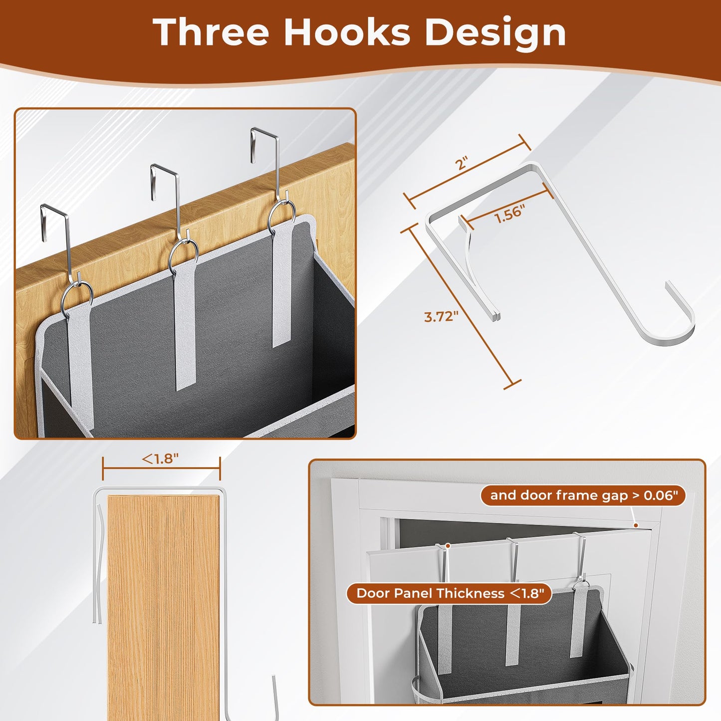 XyVoltic 2 Pack 5 Tier Over The Door Organizer - Large Capacity Behind Door Hanging Shelves with 10 Mesh Pockets and Clear Windows, Closet Organizers and Storage for Bathroom, Bedroom, Nursery, Grey