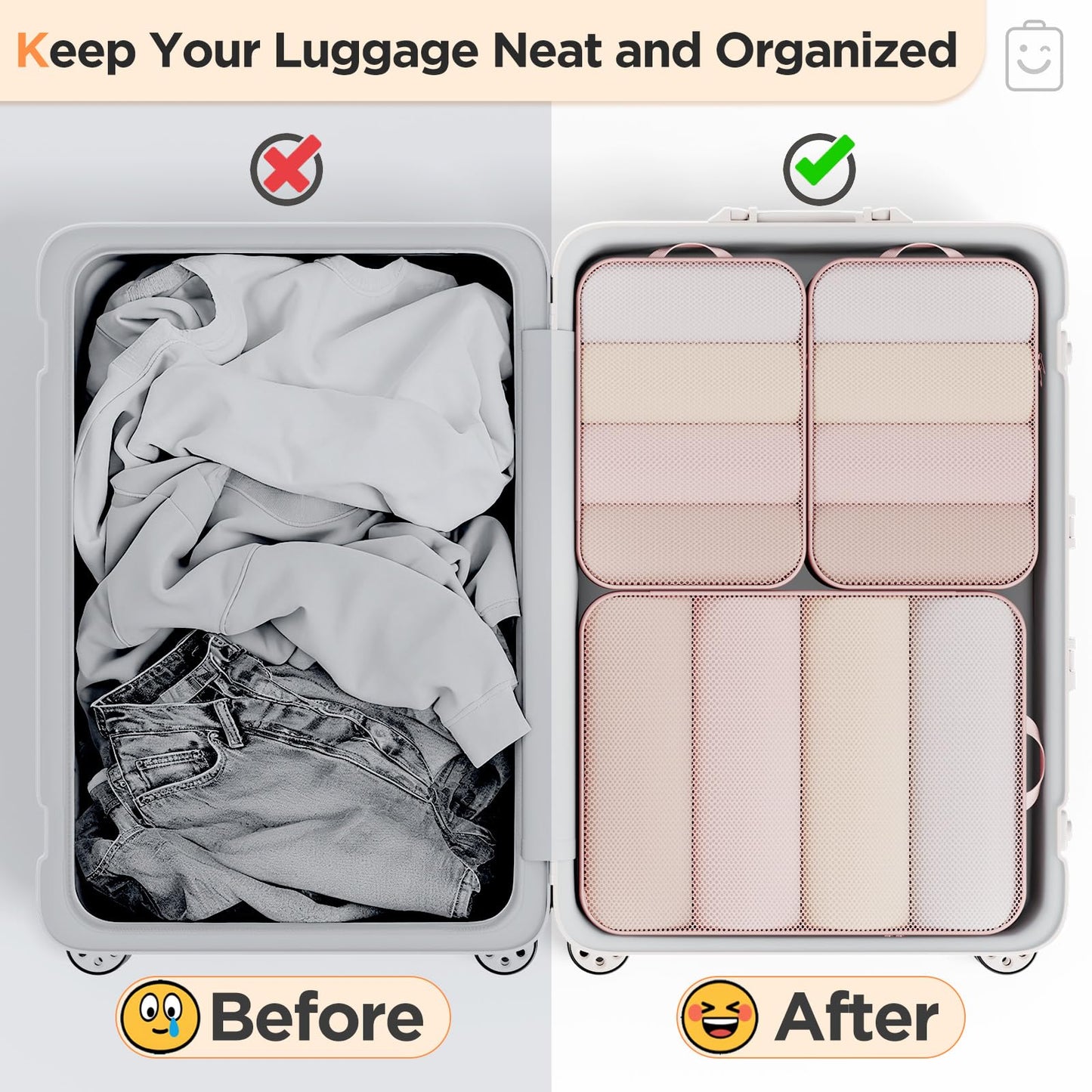Veken 6/9/11 Set Compression Packing Cubes for Travel Essentials,Compressible Expandable Luggage Suitcase Organizer Bags for Clothing,Space Saver Storage Bags with Over 1000 pcs of Mesh Holes(Beige)