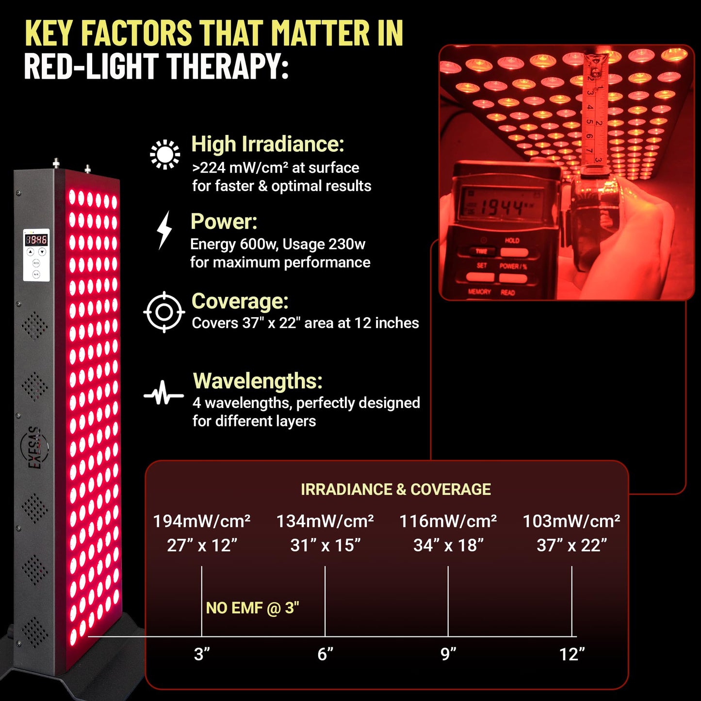 EXESAS Red Light Therapy Device for Full Body, 630nm, 660nm, 810nm & 850nm, Near Infrared Dual-Chip Clinical Grade LED Panel for Smooth Skin, Weight, Pain and Overall Wellness (120LED)