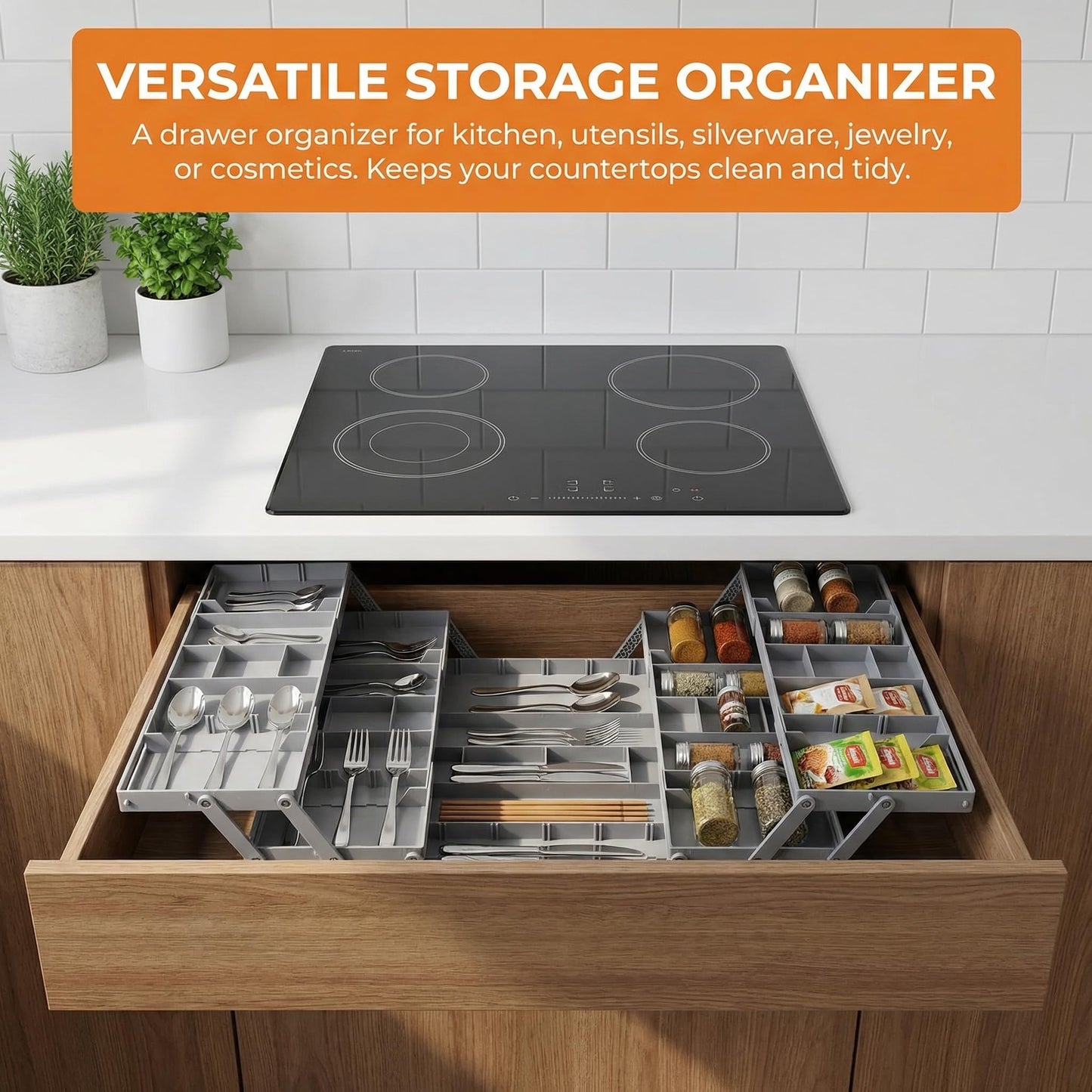 Miriam Song Expandable Multi Level Drawer Organizer – Smart Double Row Foldable Tray, Desk & Junk Drawer Storage for Jewelry, Cosmetic, Office Supplies, Kitchen Utensils & Craft Organizer (3 Tier)