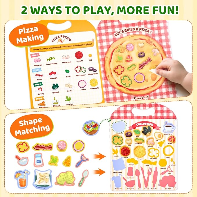 JoyCat Reusable Sticker Book - Jelly Stickers for Toddlers, Kids Sticker Activity Book, Travel Toys for Road Trip, Car & Airplane, Educational Learning Gifts for Boys and Girls Ages 3-5 (Pizza-Making)