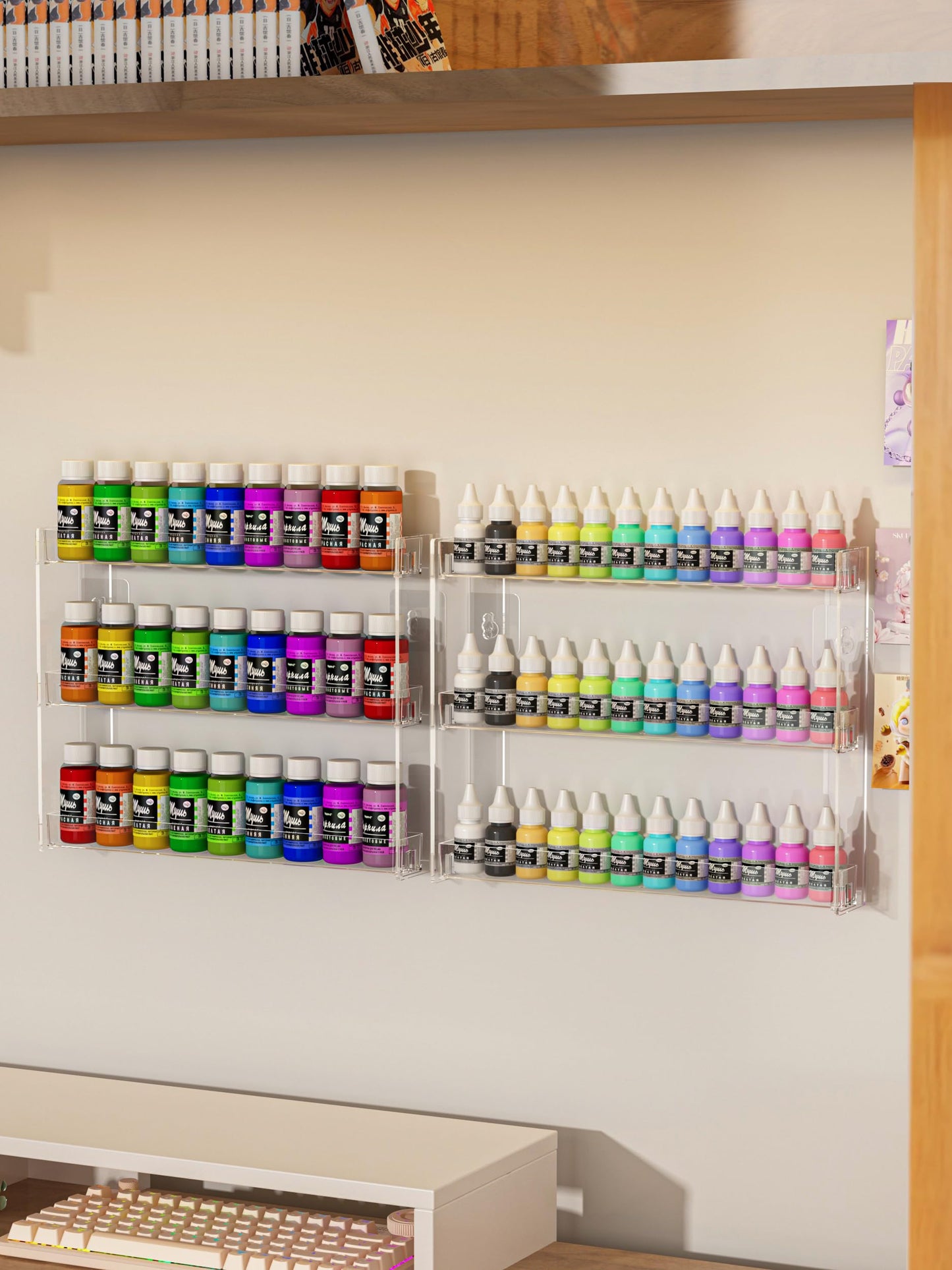 Cocheetah 3 Tier Display Rack, Clear Paint Rack Wall-Mount (No Drill), Acrylic Craft Paint Storage Organizer, Miniature Holder for 2oz Bottle, Nail Polish Organizer, Badges, Mini Figures (1)