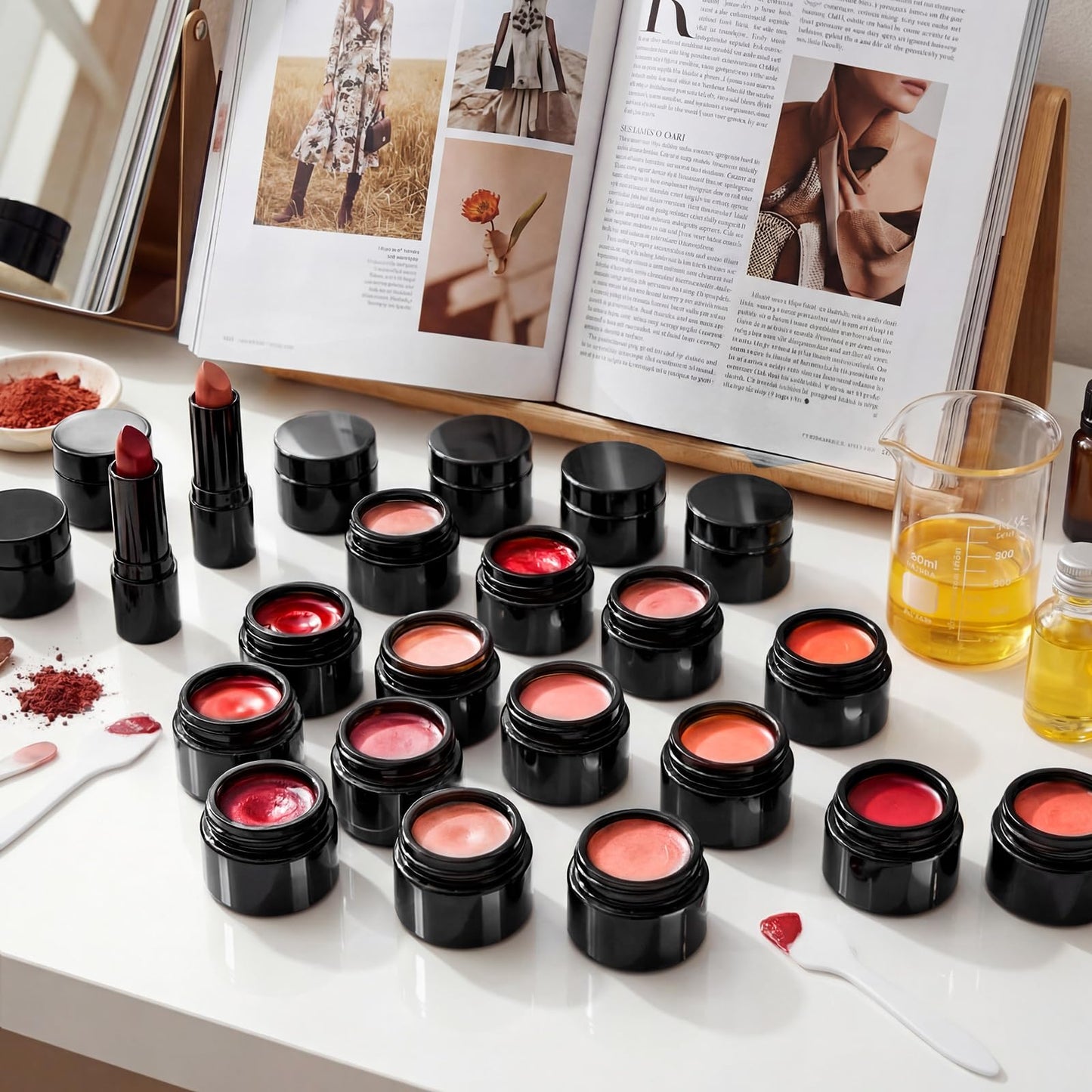 Honeydak 24 Pack 0.7oz Glass Jars with Lids Airtight Cosmetic Containers Reusable Empty Tiny Cosmetic Jars for Lip Balm Lotion Cream Sample Wax Salve Ointments, Travel Size, Light-blocking (Black)