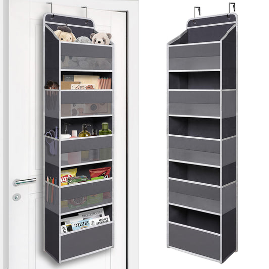 TYMENSH Gray Over Door Organizer with 5 Large Clear Pockets and 6 Side Mesh Pockets, Anti-Tilt Hanging Door Storage for Closet, Bathroom, Bedroom, Dorm, Nursery, Toys