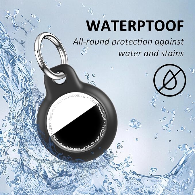 [4 Pack] Upgrade for Airtag Holder Case with Keychain, Waterproof Anti-Scratch & Shock GPS Cover, Accessories for GPS Item Tracker Cases for Backpacks, Luggages, Black/Blue