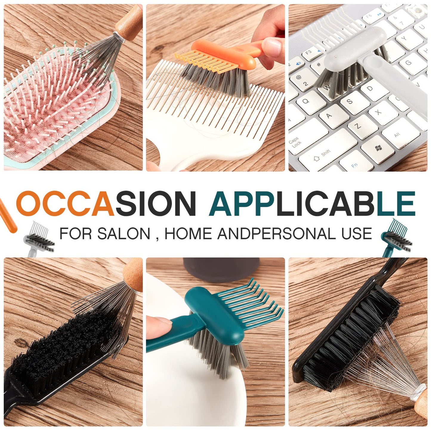Suclain 5 Pcs Hairbrush Cleaner Tool Comb Set Mini Hairbrush Dirt Remover with Metal Wire Rake 2 in 1 Comb Cleaner for Removing Hair Dust Home and Salon Use
