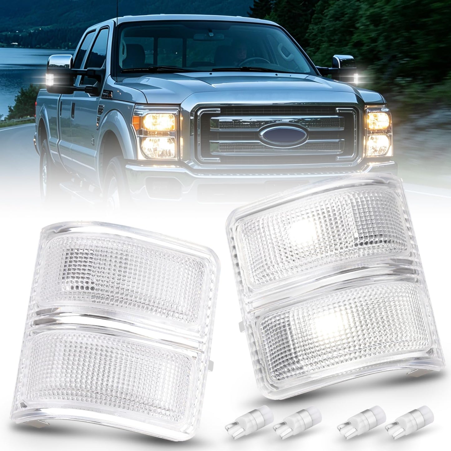 LED Mirror Lights Clear Lens White for 2008-2016 Fo'rd F250 F350 F450 F550