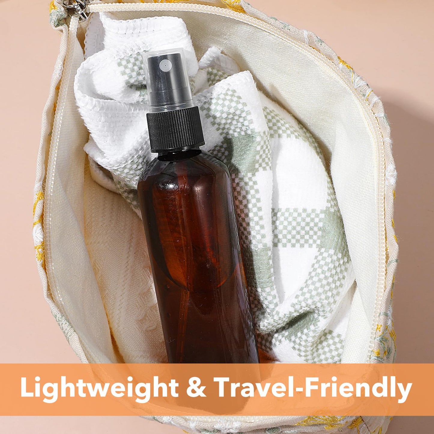 xozeooeu 60 Pack 4 Oz Amber Plastic Spray Bottles, Fine Mist Refillable Empty Travel Bottles for Essential Oils, Perfume, Toner & Cleaning Solutions