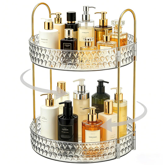 GROZOSS 360° Rotating Makeup Organizer, 2-Tier Large Capacity Cosmetic Storage Rack for Bathroom Countertop & Vanity, Clear Acrylic Holder for Skincare, Perfume & Beauty Essentials