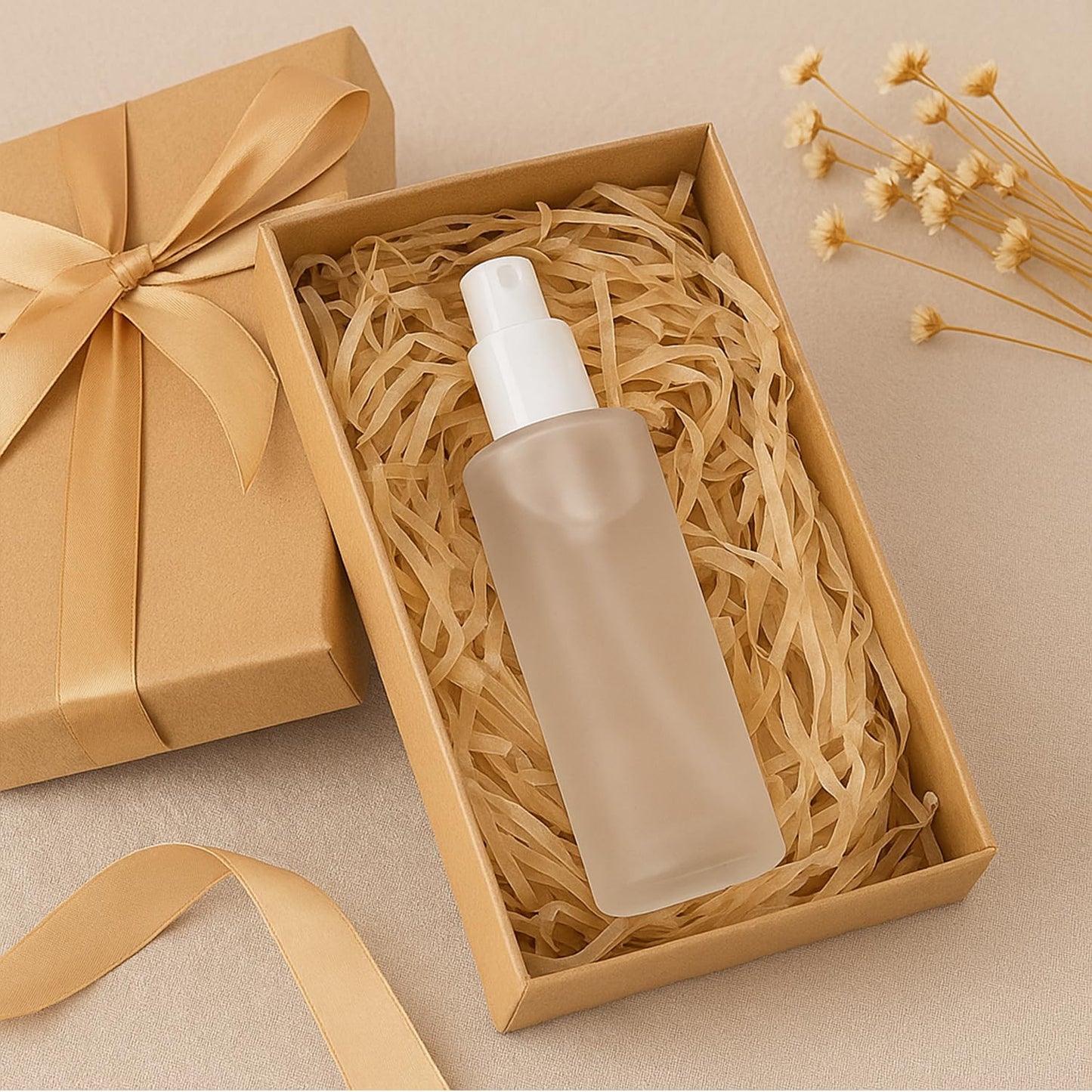 Doromy 4Packs 60ml/2Oz Frosted Glass Spray Bottle with Wood-like Cap Refillable Fine Mist Atomizer Portable Empty Cosmetic Container for Perfume, Essential Oils, Face Mist, Travel, Skincare