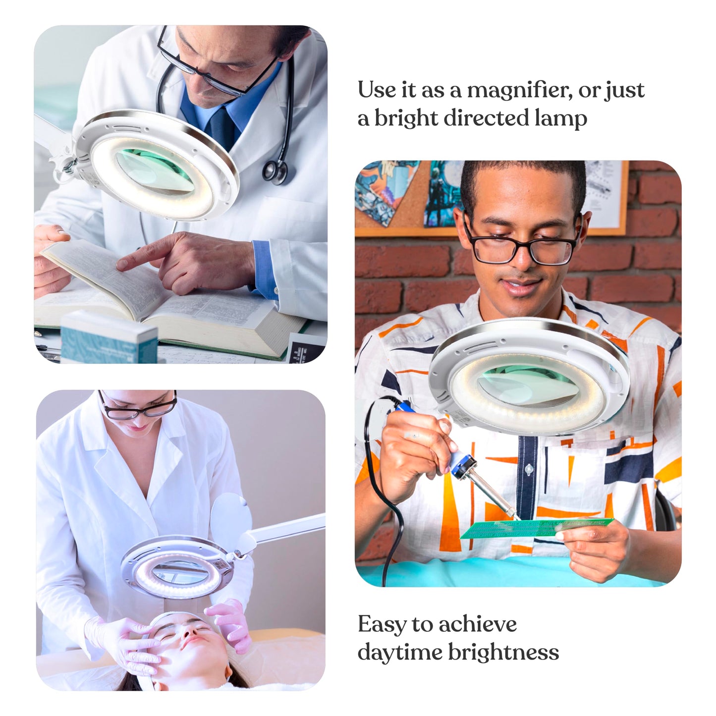Brightech LightView Pro 2 in 1 Magnifying Floor Lamp & Table Lamp - Hands Free Magnifier with Bright LED Light for Reading - Work light With Adjustable Arms - Standing Mag Lamp