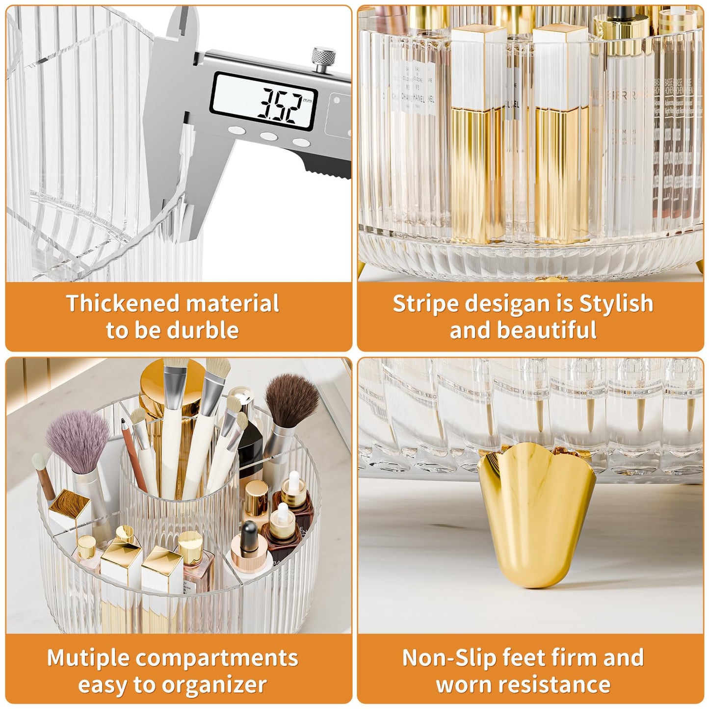 fanado 360° Rotate Makeup Brush Holder Organizer, Makeup Organizers Countertop, Makeup organization and Skincare Storage for Vanity, Desktop, Bathroom (Clear)