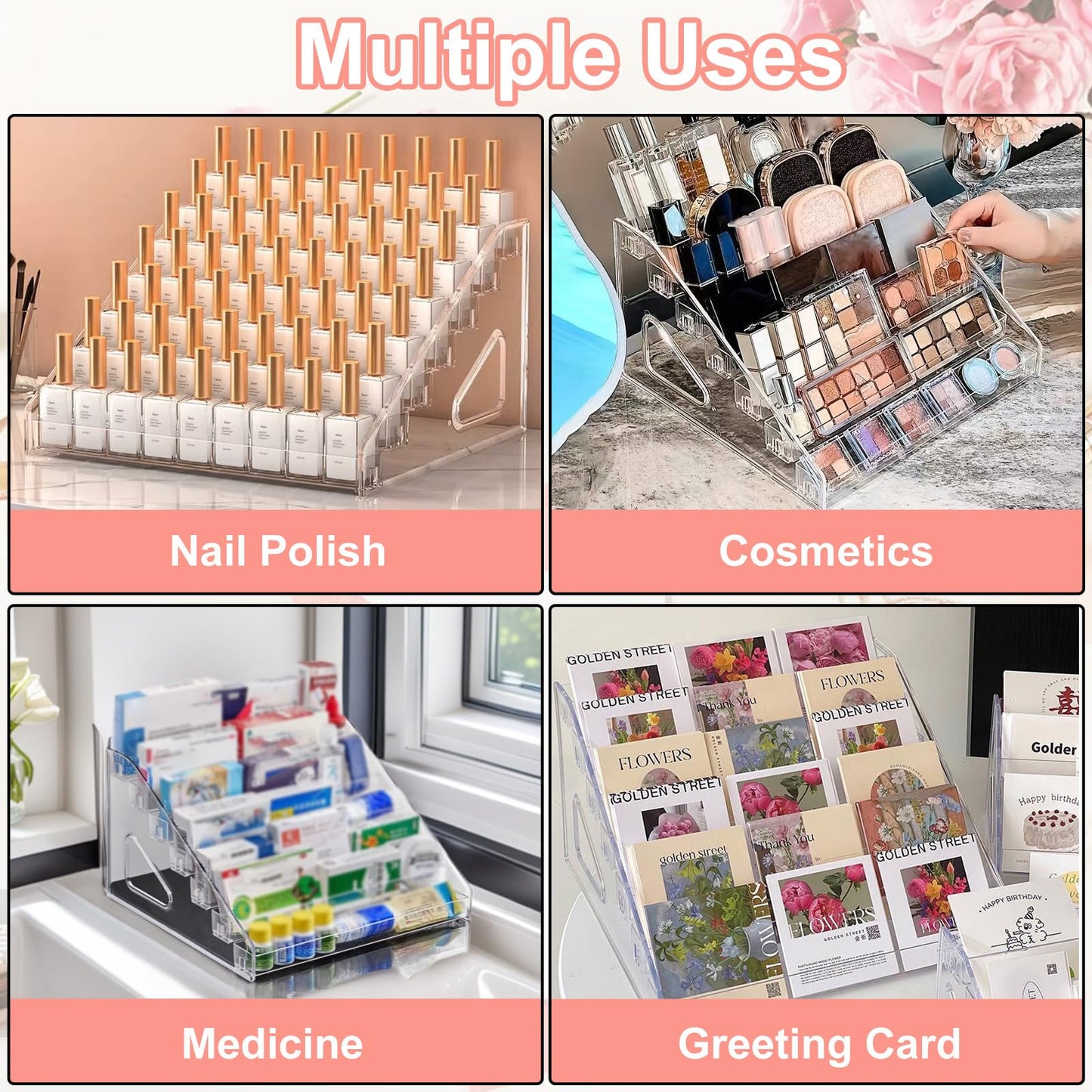 SAWEIRN 2 Pack Nail Polish Organizer Holder Rack 7 Layers Clear Acrylic Display Rack for Nail Polish Holder Stand Cosmetics Sunglasses Display Essential Oil Storage Organizer