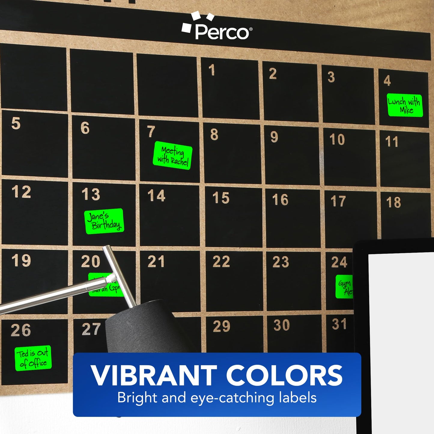 Perco Neon Green 1x2 Inch Labels with Perforation for Easy Tear-Off — 500 Stickers Per Roll — Strong Adhesion, Ready to Ship, Approved & Inventory Status Labels — Made in USA