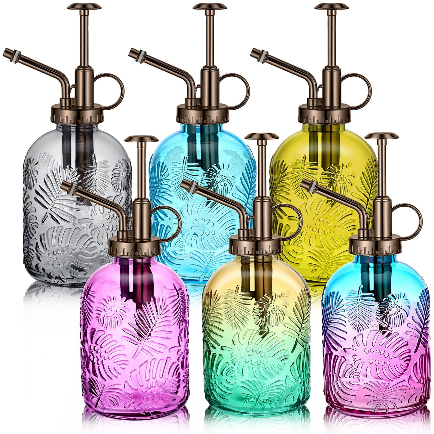 Sliner 6 Pack Glass Plant Mister Spray Bottles 7.7" Tall Glass Water Spray Bottle 12.2 oz Hand Pump Sprayer Fine Mist Watering Can with One Hand Top Pump for Indoor & Outdoor Houseplants (Bronze)