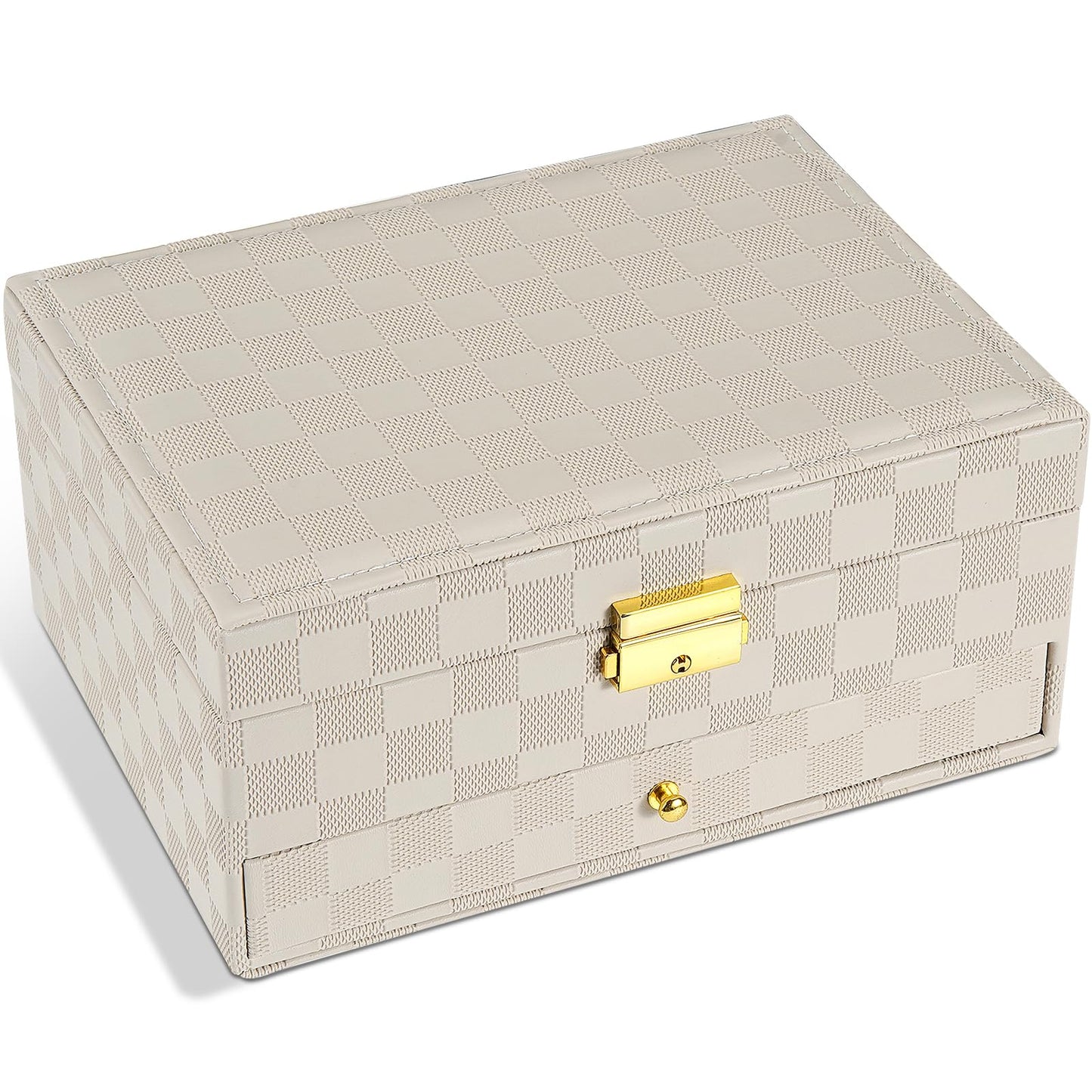 GUOER Jewelry Box for Women Girl Wife - Large PU Leather Jewelry Organizer Storage Case with Two Layers Display for Earrings Bracelets Rings Watches (Light Khaki)