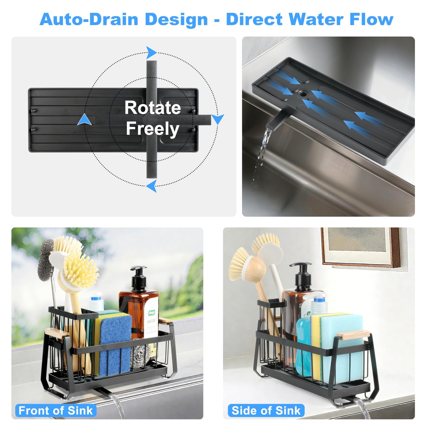 Ouletoy Sponge Holder for Kitchen Sink Organizer, Stainless Steel Sink Caddy Suction Cup with Dish Brush Holder, Rustproof Drying Rack, Sponge Caddy and Dish Soap Organizer for Kitchen Countertop