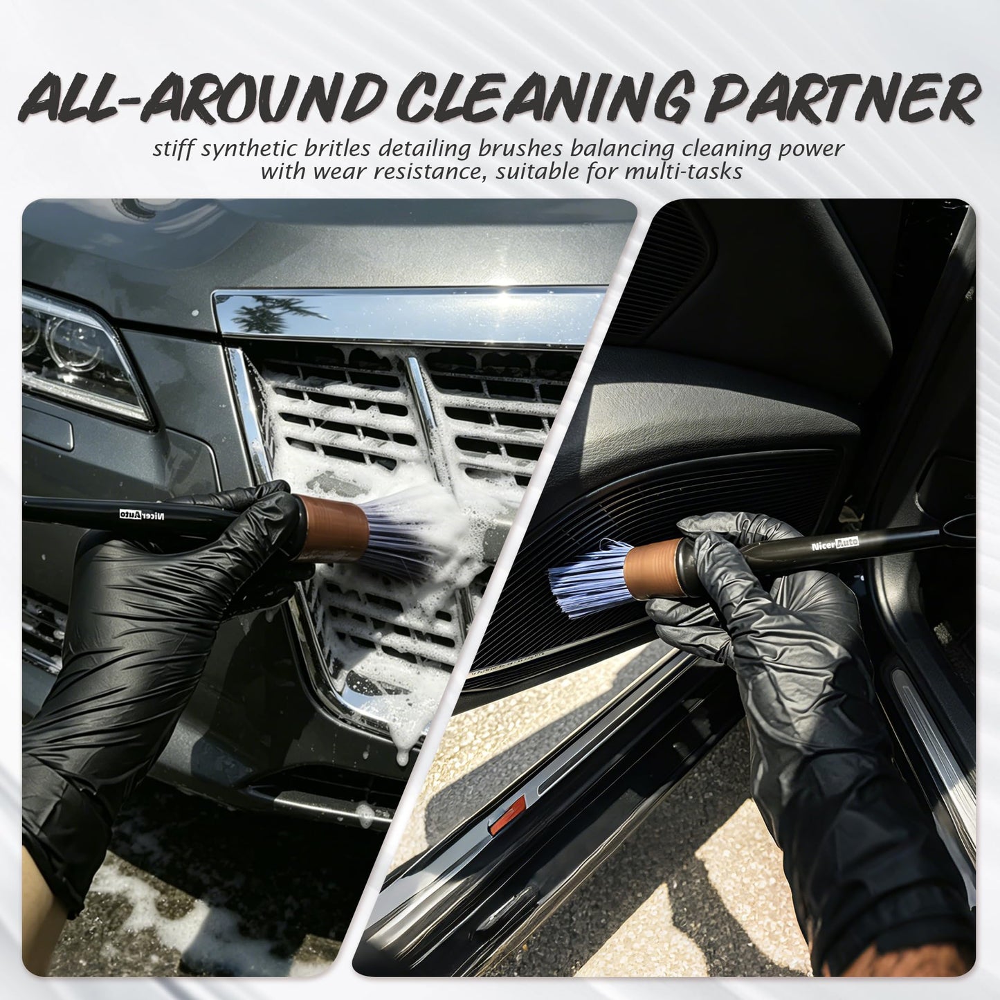 11PCS Professional Car Detailing Brush Set, Boars Hair & Ultra Soft Auto Detailing Brushes for Car Interior Exterior Cleaning, No Scratch Detail Brush Kit for Wheels Leather Air Vents, Gold