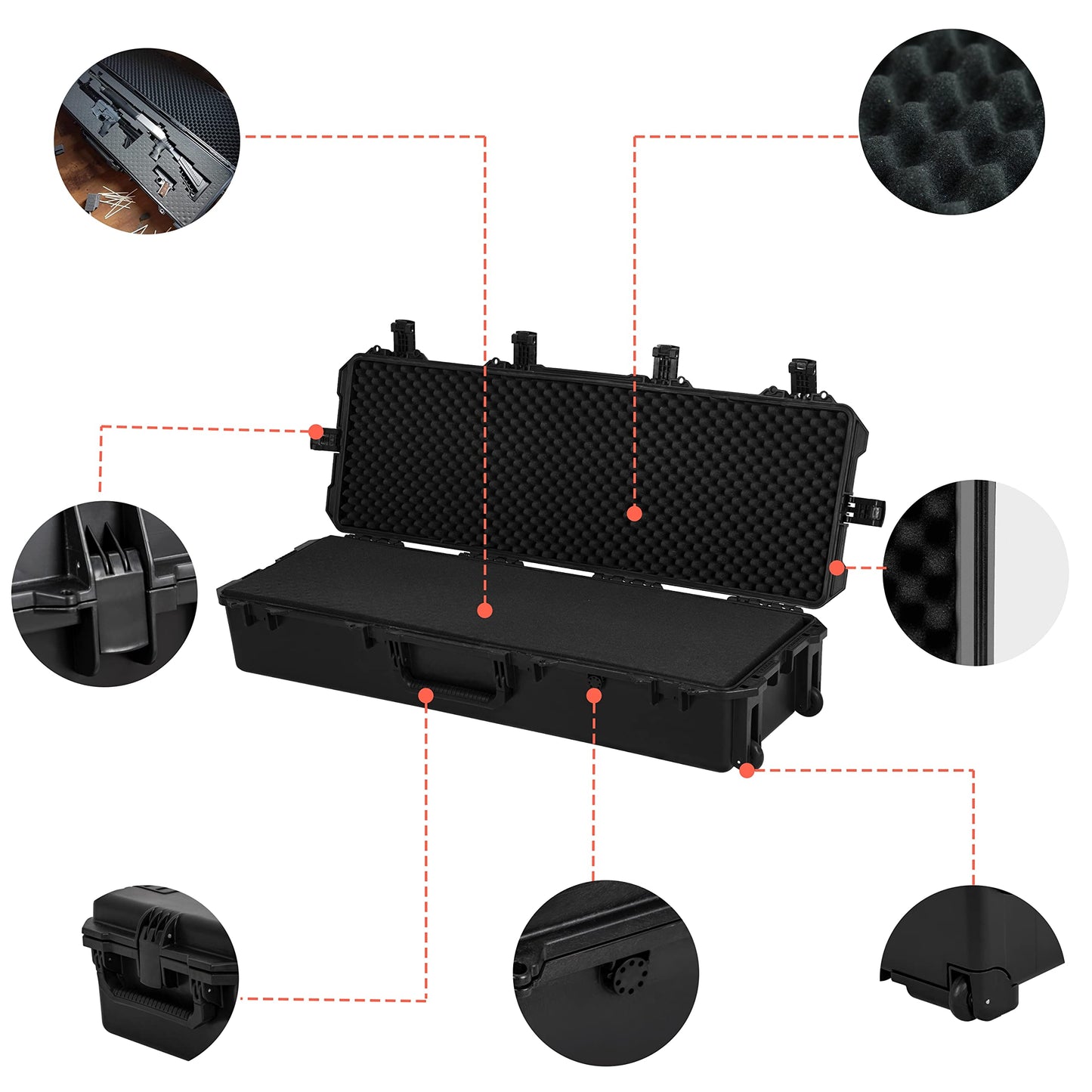 MEIJIA Portable Rolling Waterproof All Weather Rifle Hard Case with Wheels,Customizable Fit Foam Inserted, Elegant Black,47.1"X16.5"X9.2"