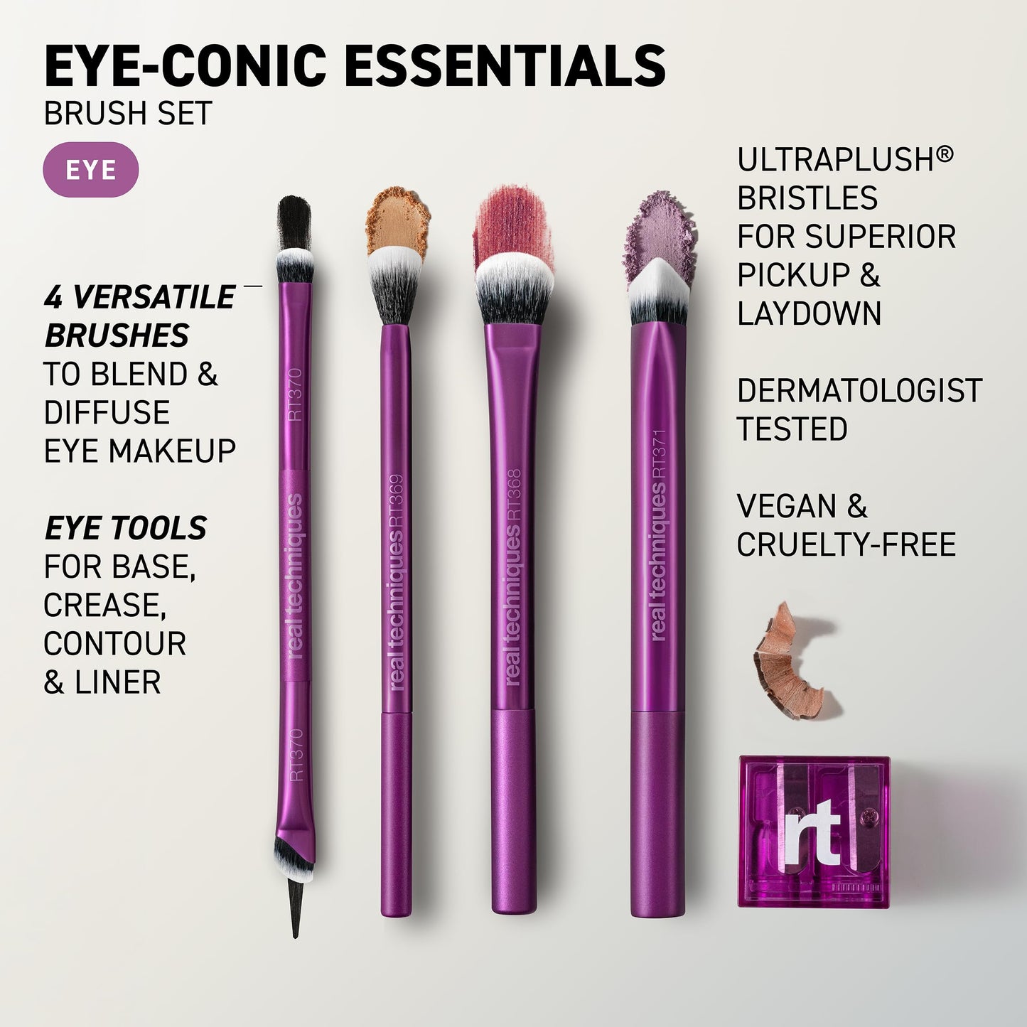 Real Techniques Eye-Conic Essentials Makeup Brush Set, 5 Piece Eyeshadow, Blending & Liner Brush Kit for Complete Eye Looks from Natural to Glam, Soft Bristles, Cruelty-Free