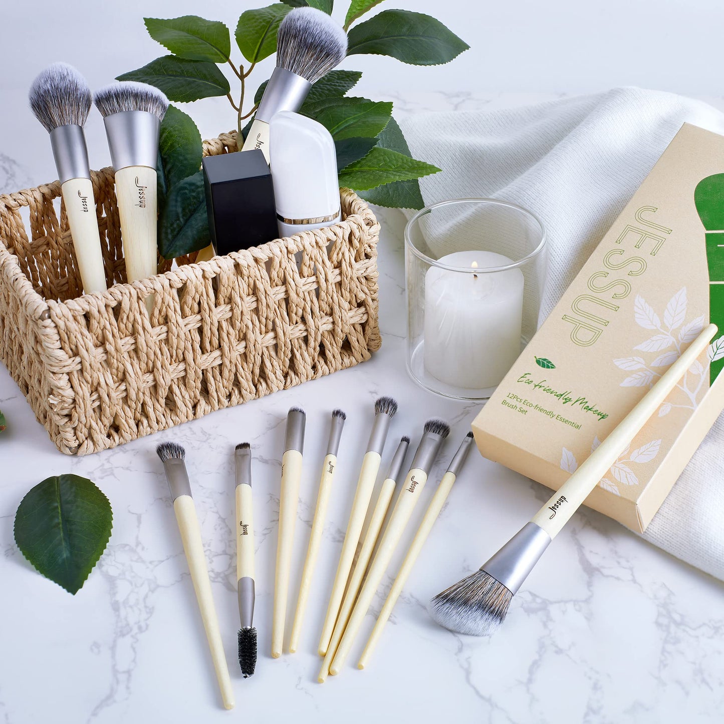 Jessup Vegan Makeup Brushes Set Premium Synthetic Powder Foundation Highlight Concealer Eyeshadow Blending Eyebrow Liner Spoolie Brush Set Burlywood 12pcs T327