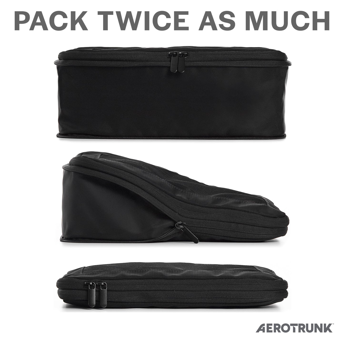 Aerotrunk Compression Packing Cubes for Travel - Luggage Organizer Bags - Double Zipper Packing Cubes for Suitcases (4-Pack, Black)