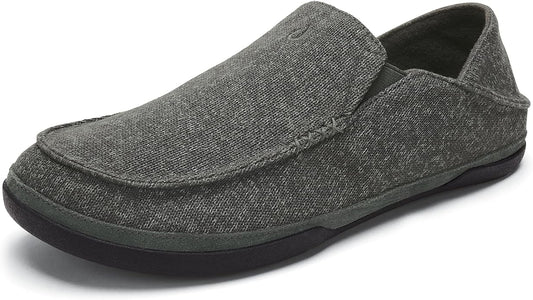 OLUKAI Moloa Hulu Men's Wool-Blend Slippers, Soft & Heathered Knit Slip On Shoes, Suede Leather Foxing, Drop-In Heel Design