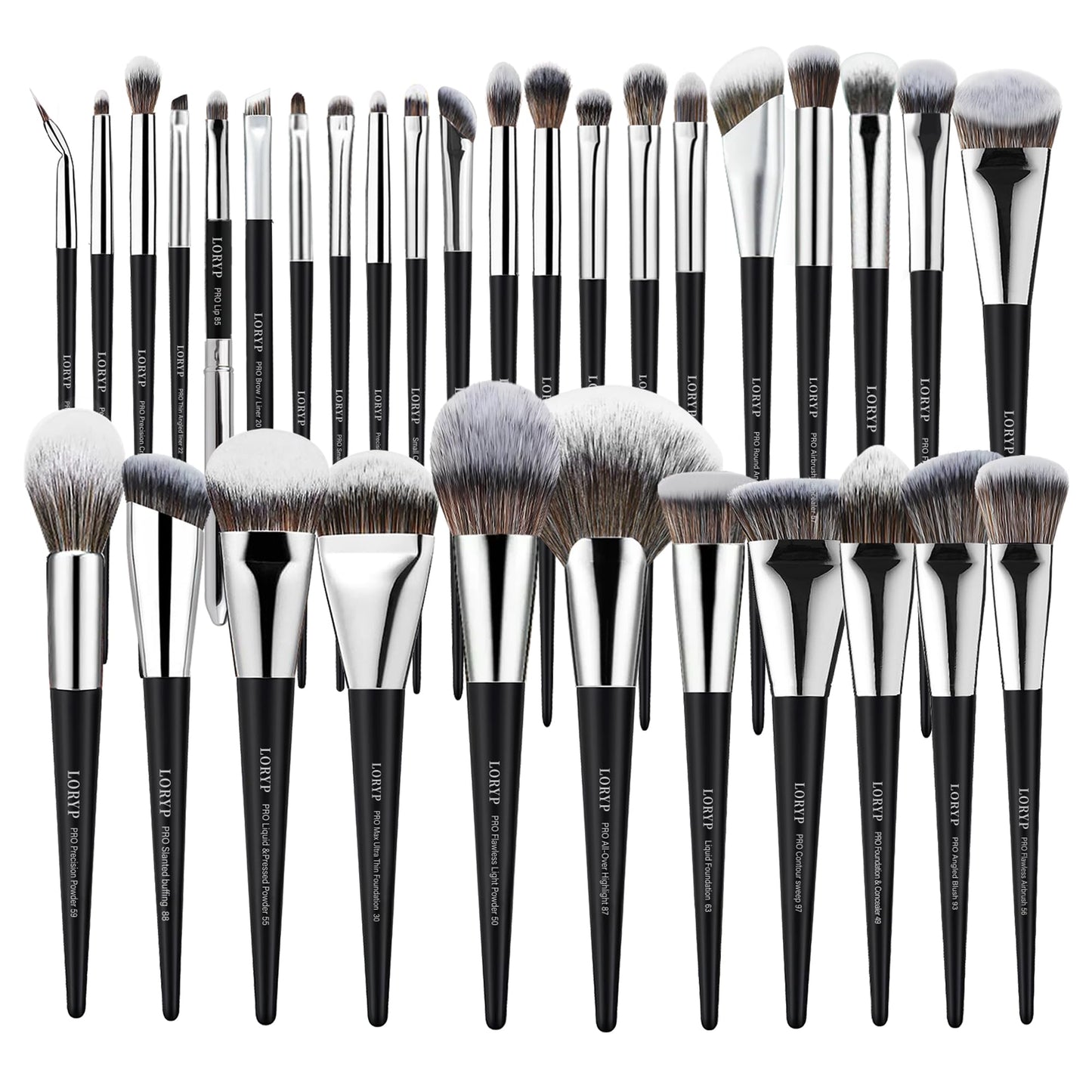 LORYP Professional Makeup Brushes Set 32Pcs Matte Black Cosmetic Brush Kit for All Face & Eye of Soft Vegan Synthetic Hair for Artists & Enthusiasts