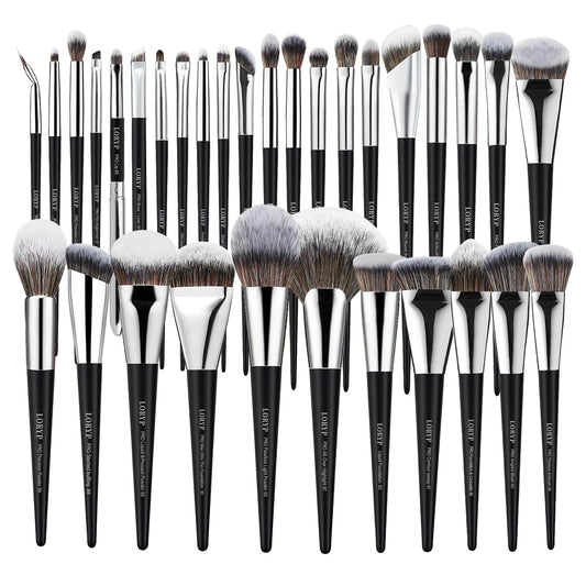 LORYP Professional Makeup Brushes Set 32Pcs Matte Black Cosmetic Brush Kit for All Face & Eye of Soft Vegan Synthetic Hair for Artists & Enthusiasts