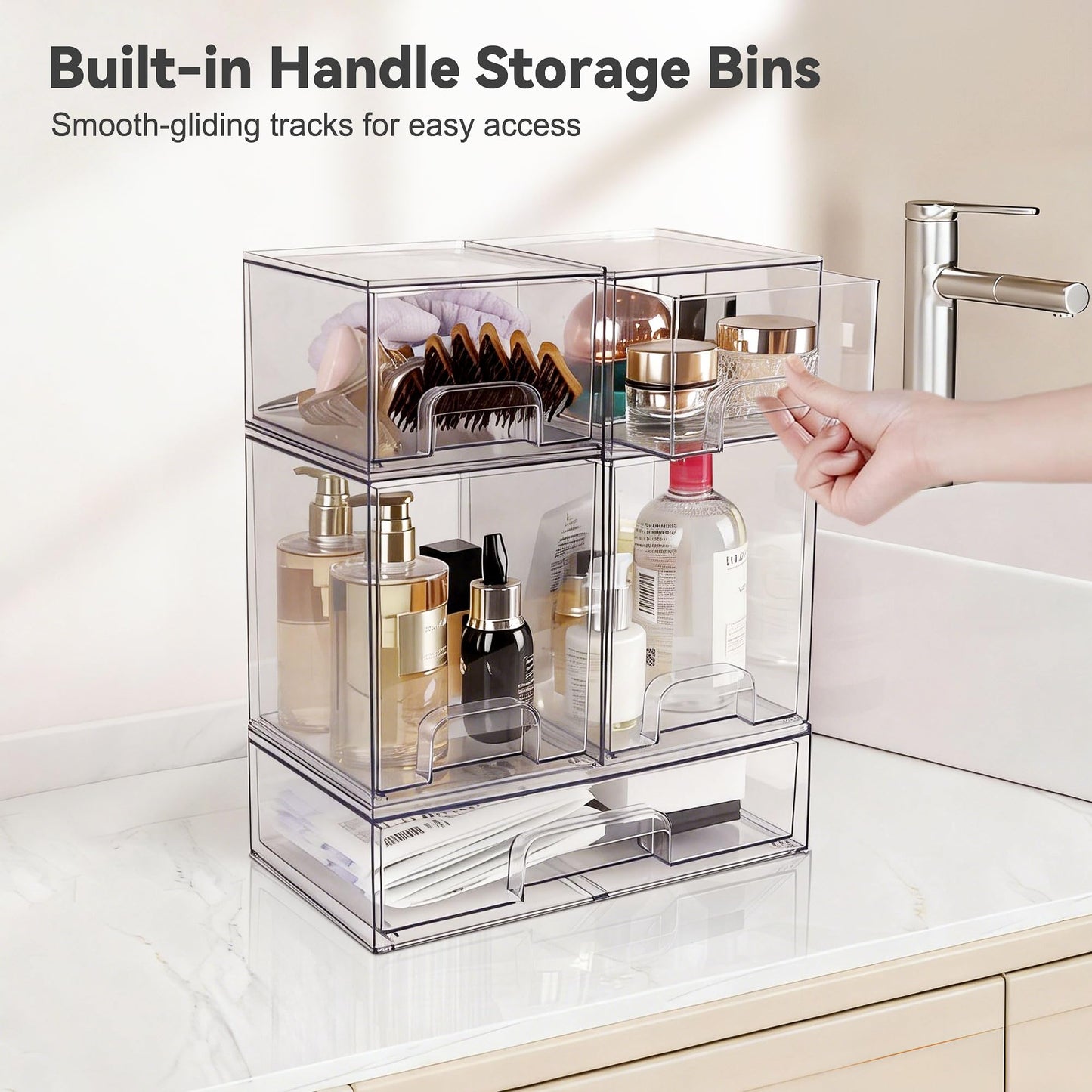 Hvygss Clear Stackable Storage Drawers, Pull-Out Makeup Organizer, Transparent Baby Bottle Organizer, Storage Bins Suitable for Vanity Tables, Bathrooms, Kitchens (5 Pack)