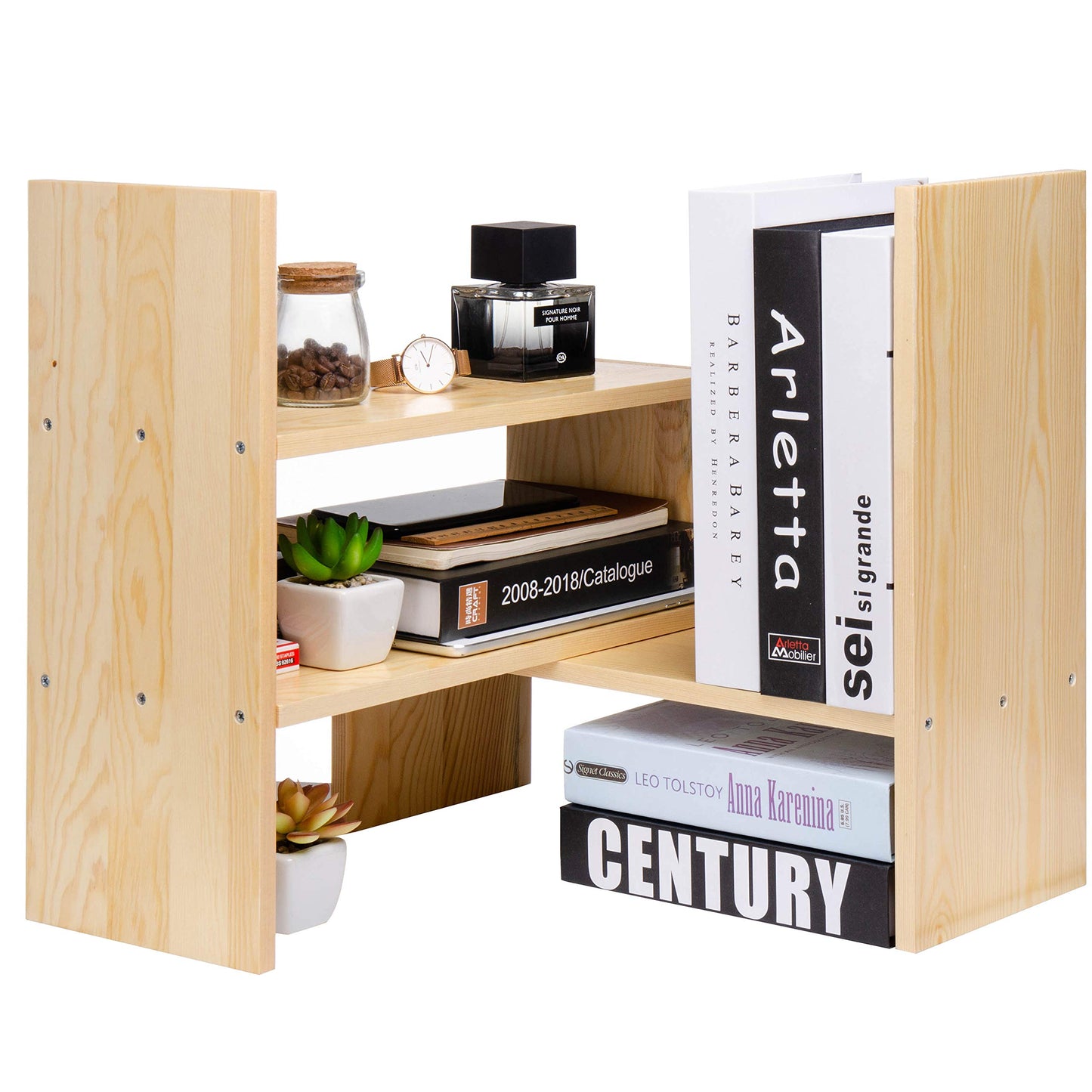 VERGOODR Desktop Organizer Office Storage Rack Adjustable Natural Wood Display Book Shelf Stand Rack Wood Caddy Desk Organizer Set Office Storage Expandable Tabletop