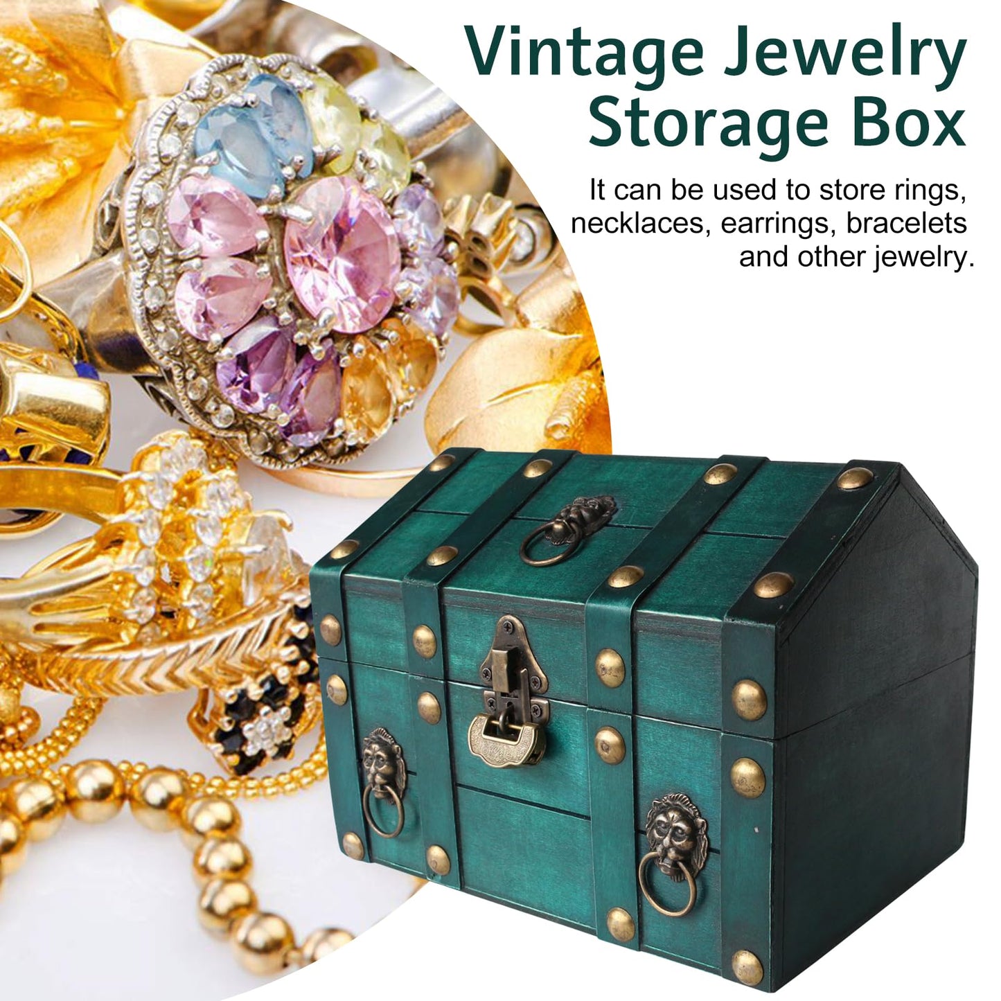 HonyQiShuo Decorative Wood Treasure Chest Box with Small Metal Lock