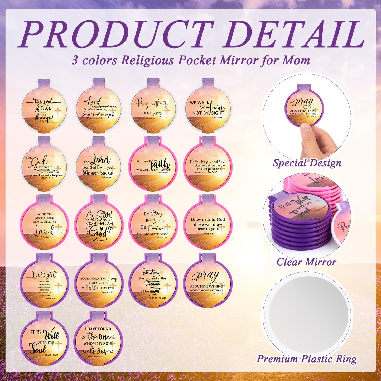 Meanplan Christian Mothers Day Compact Mirrors with Bible Verses Religious Gifts for Women Mothers Day Church Favors(36 Set)