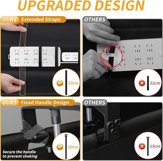 Under Desk Cable Management Tray, No Drill Desk Cord Organizer with Clamp, 48" Fabric Cable Management for Standing Desk Office & Home, Black