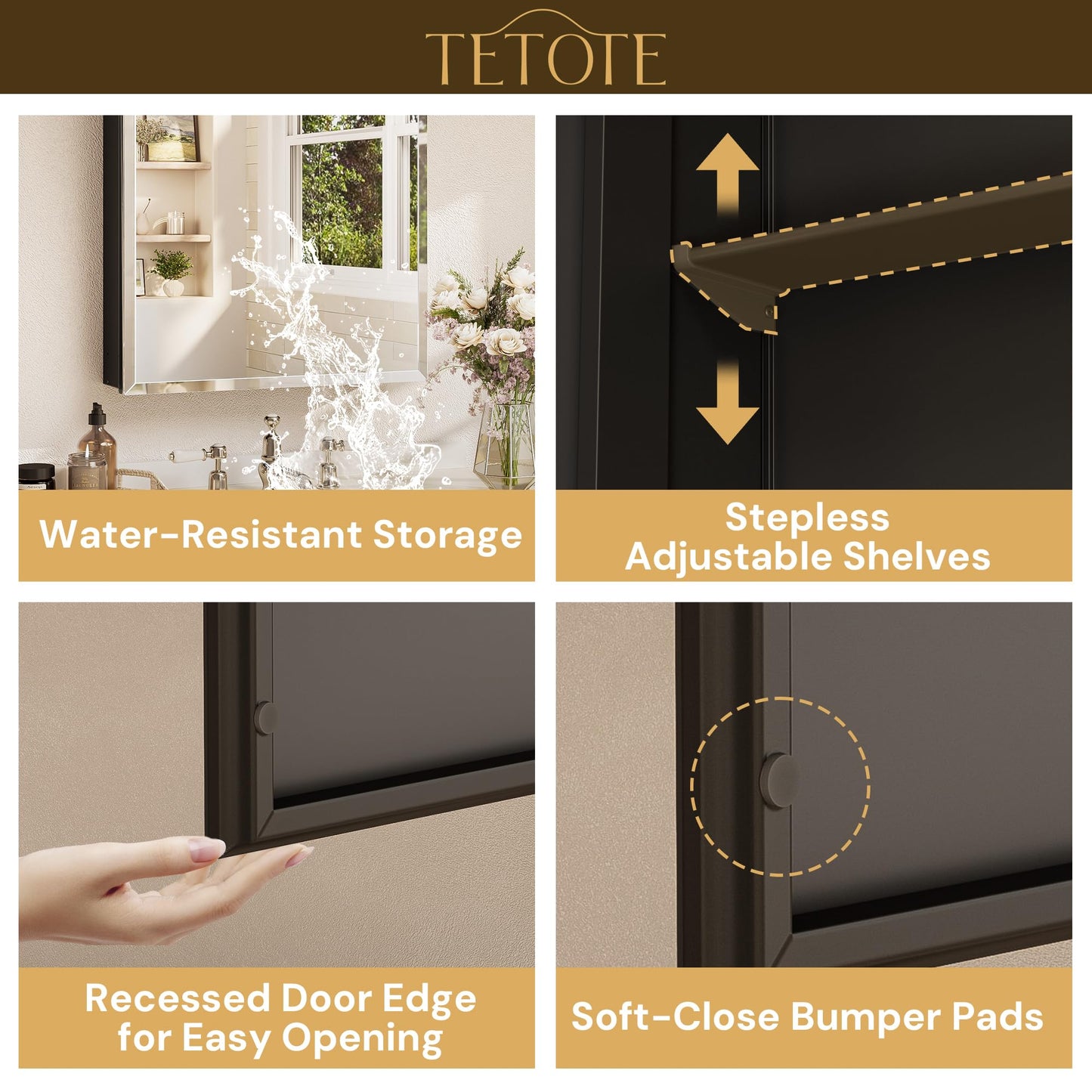TETOTE 60 x 32 Medicine Cabinet with Tempered Beveled Mirror Black Aluminum Cabinet DTC Hinges, Stepless Adjustable Shelves, Recessed/Surface-Mounted